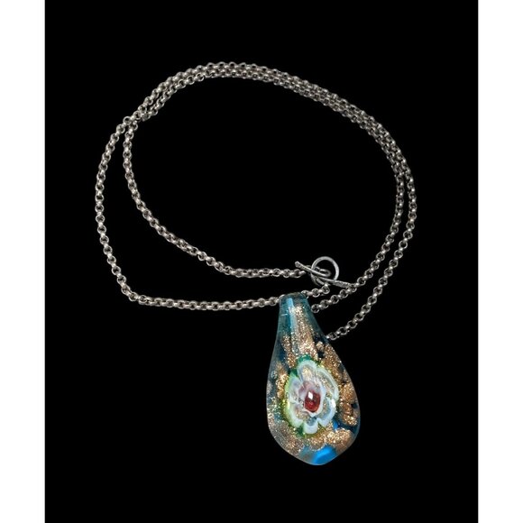 Floral Cottagecore Handblown Glass Pendant Necklace - Picture 1 of 8